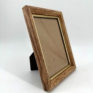 Vintage Rustic Wood‎ Grain Picture Frame 5x7 Gold Tone Trim Tabletop